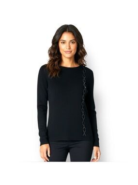 LIZ CLAIBORNE Liz Sport Black Merino Wool Blend Long Sleeve Crew Neck Sweater M